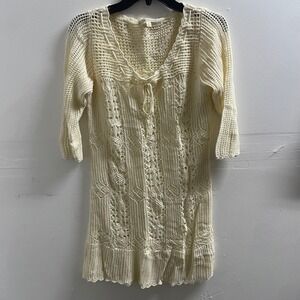 Sweater Collection Crochet Tunic Dress Cream Lace Boho Festival Size S